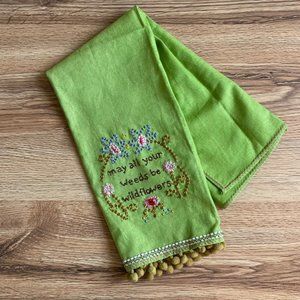 Natural Life Hand Towel Green Cottagecore Embroidered Flowers Kitchen Tea Towel